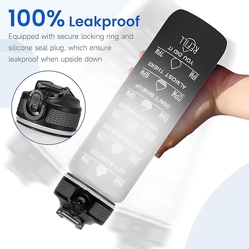 Miniatura 4 de 32 oz Water Bottles with Times to Drink and Straw, Motivational Water Bottle with Time Marker, Leakproof & BPA Free, Drinking Sports Water Bottle