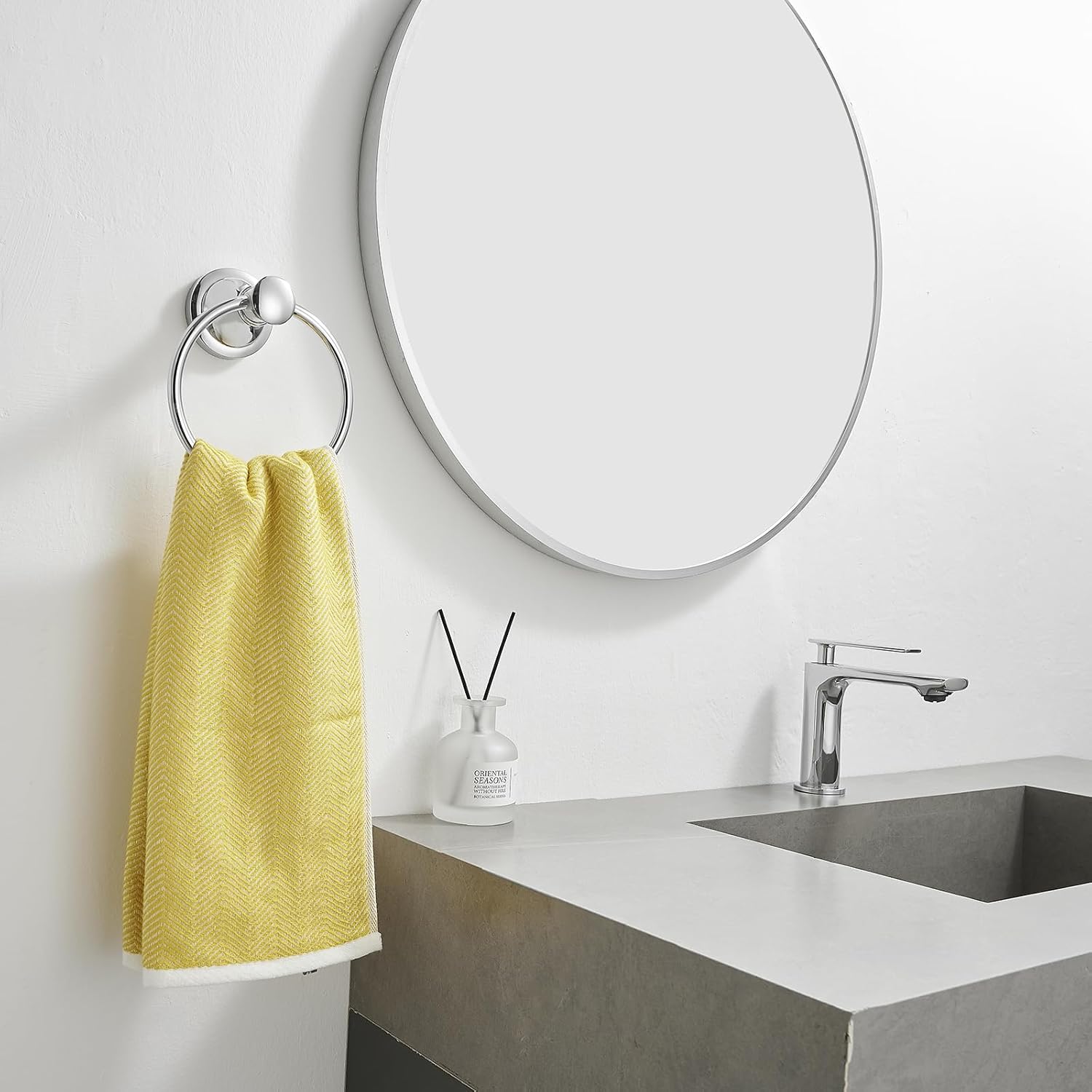 BESy Polished Chrome Bathroom Hand Towel Ring Towel Holder Toilet Paper Holder Free Standing Bathroom Toilet Tissue Holder Stand for Floor Toilet Paper Roll Holder with Storage