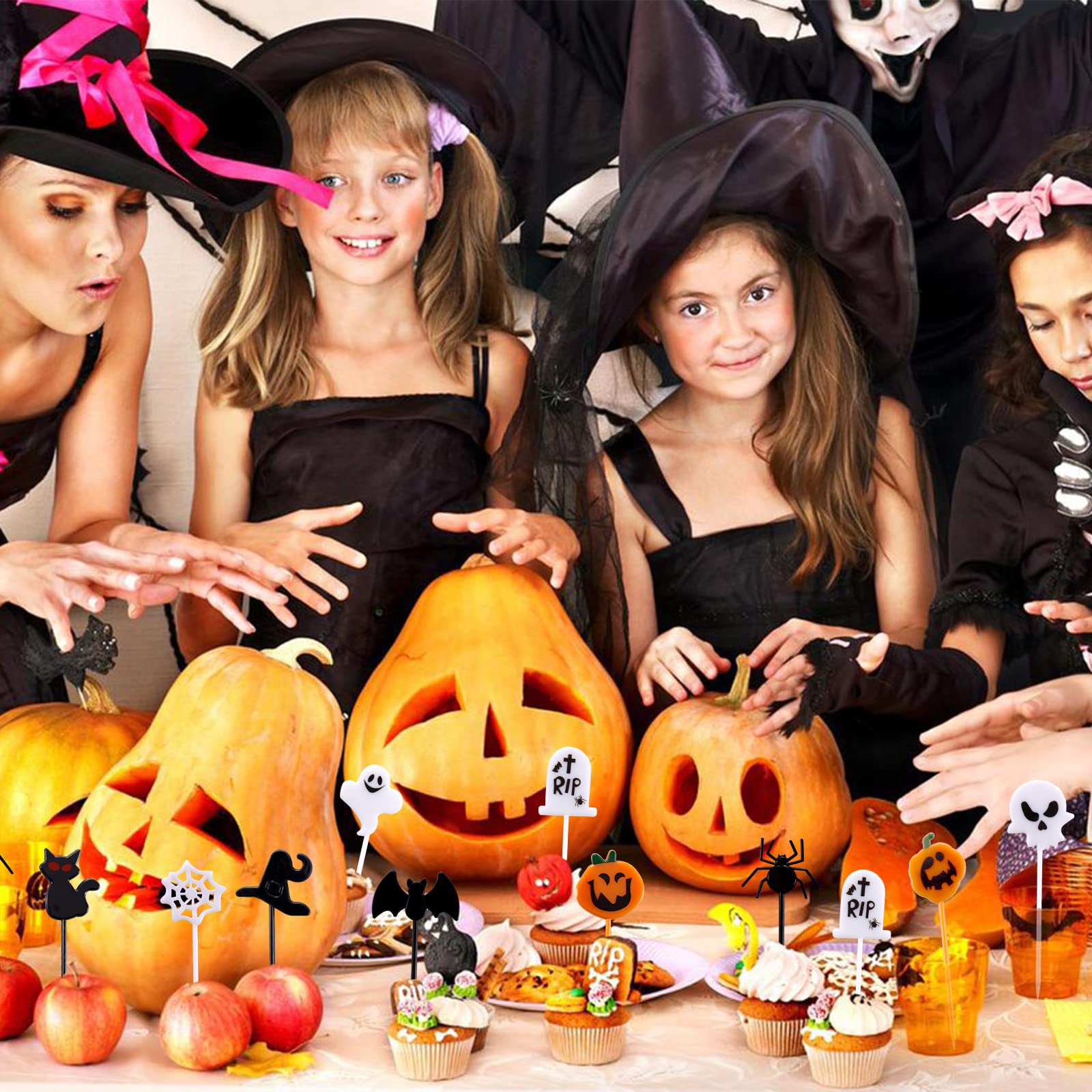 25 Toppers Cupcakes Halloween - Pics Décoratifs Fantôme, Citrouille, Chauve-souris - Pour Gâteaux, Fruits, Bento - 6