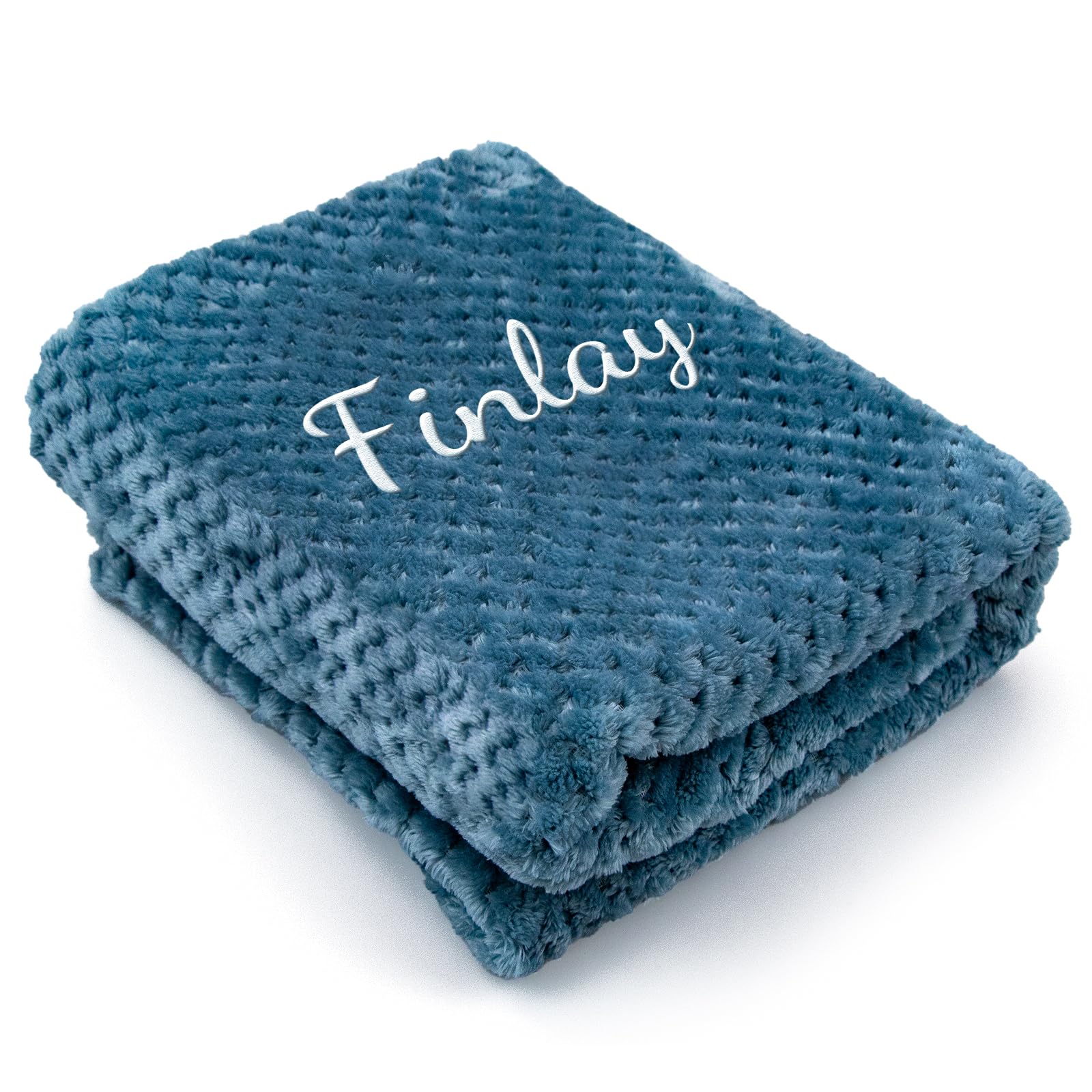Personalized Baby Blanket with Name, Customized Toddler Fluffy Blanket with Embroidery, Custom Infant Soft Warm Fuzzy Newborn Receiving Blanket for Crib, Stroller, Travel, Decorative (Blue)