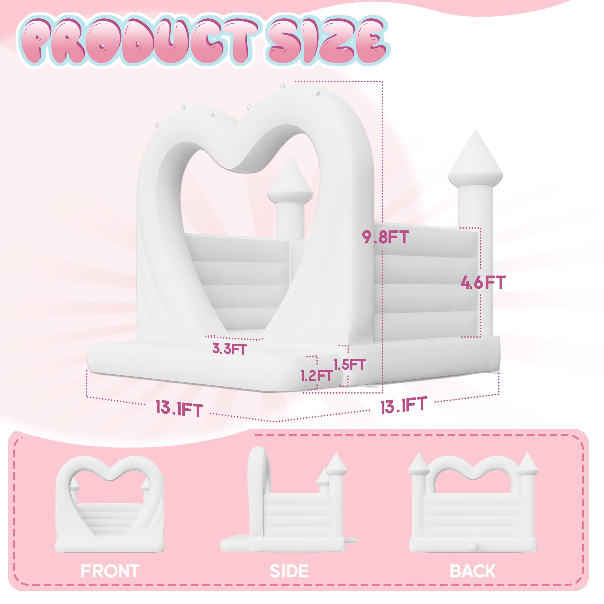 Jocisland Inflatable White Bounce House, 13.1×13.1×9.8 FT Commercial PVC Inflatable White Castle with 950W Blower, for Wedding and Party Decorations