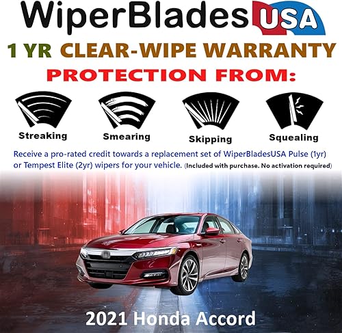 Miniatura 2 de WiperBladesUSA Juego de limpiaparabrisas con garantía de 1 año compatible con Honda Accord 2021 (Juego de 2) Limpiaparabrisas de Pulso