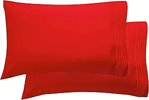 Elegant Comfort Luxury Ultra-Soft 2-Piece Pillowcase Set - 1500 Premium Hotel Quality Microfiber Double Brushed - Wrinkle Resistant, King Size, Red