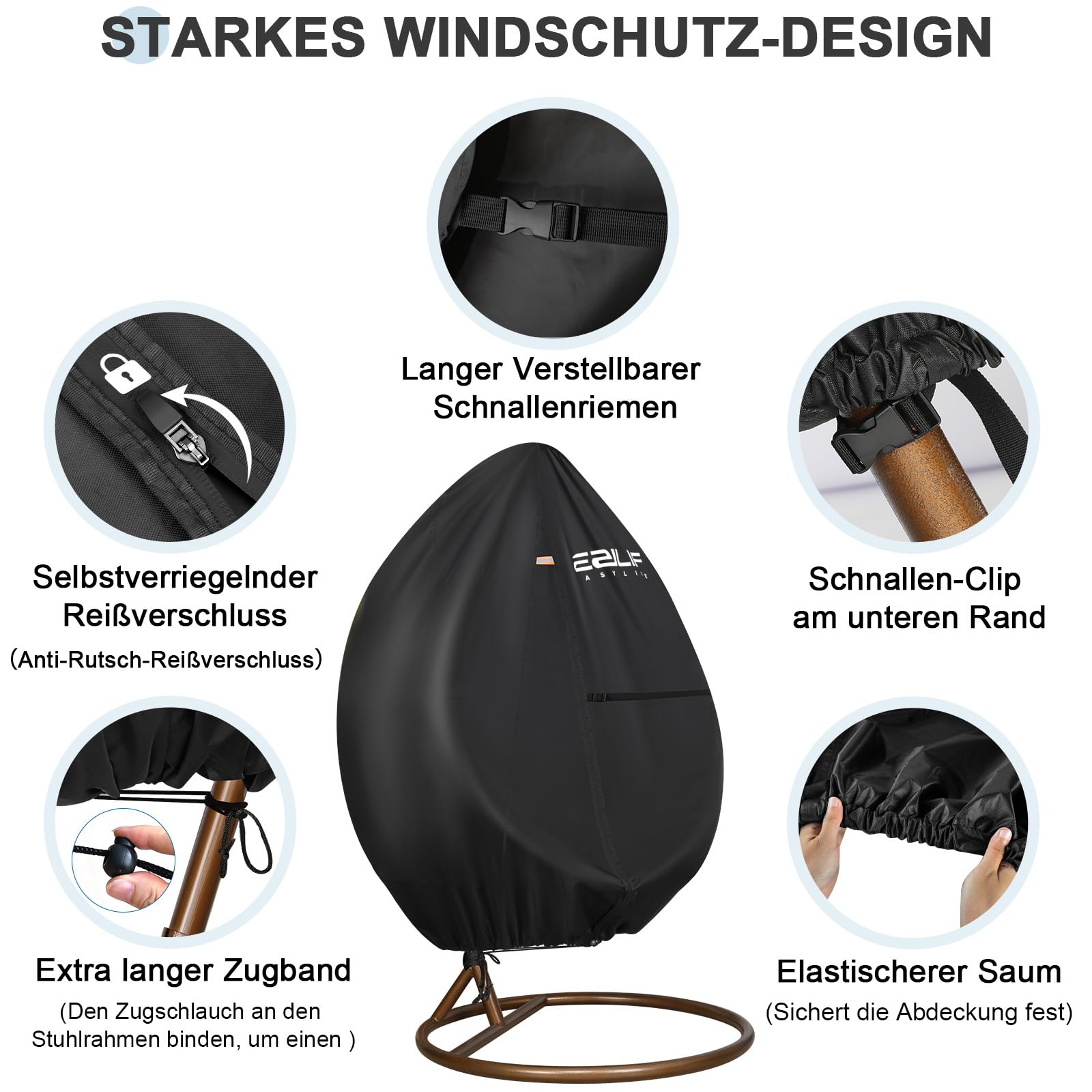 Hängesessel Abdeckung,420D Oxford-Gewebe Schutzhülle für Hängesessel mit Wasserdichtem Reißverschluss und Zugband,Winddichte Abdeckung geeignet für Hängestühle und Schwebesessel(190x115cm)