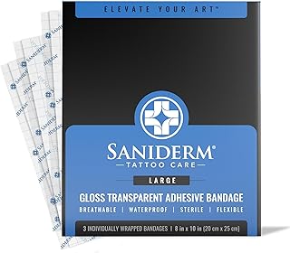 Saniderm Tattoo Aftercare Bandage 3 Sheets (Large Pack, 8 in x 10 in) – ...