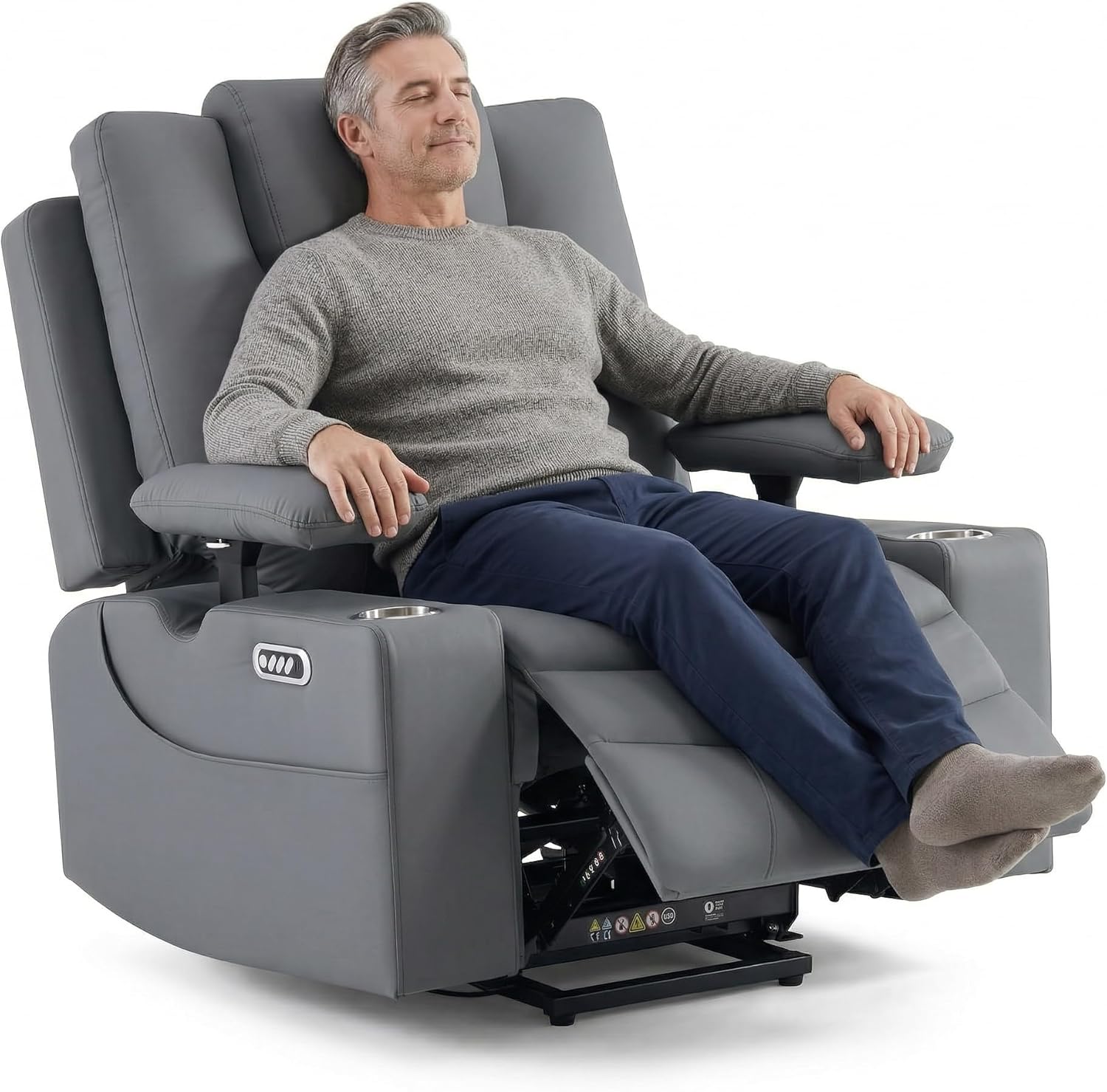 SUNWAVE 40" Power Lift Recliner Chair for Elderly, 3-Motor Oversized Lift Chair Recliner with Electric Headrest & 3-Way Armrest, Heat and Massage Stand Up Recliner for Big and Tall (Gray)