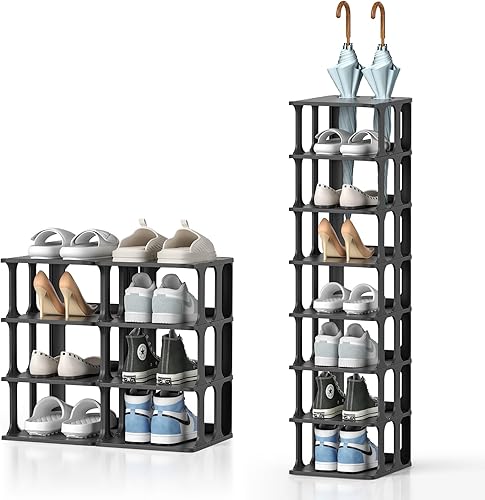 Zapatero estrecho de 8 niveles, organizador alto para armario, zapatero apilable moderno y duradero, organizador de almacenamiento de zapatos para