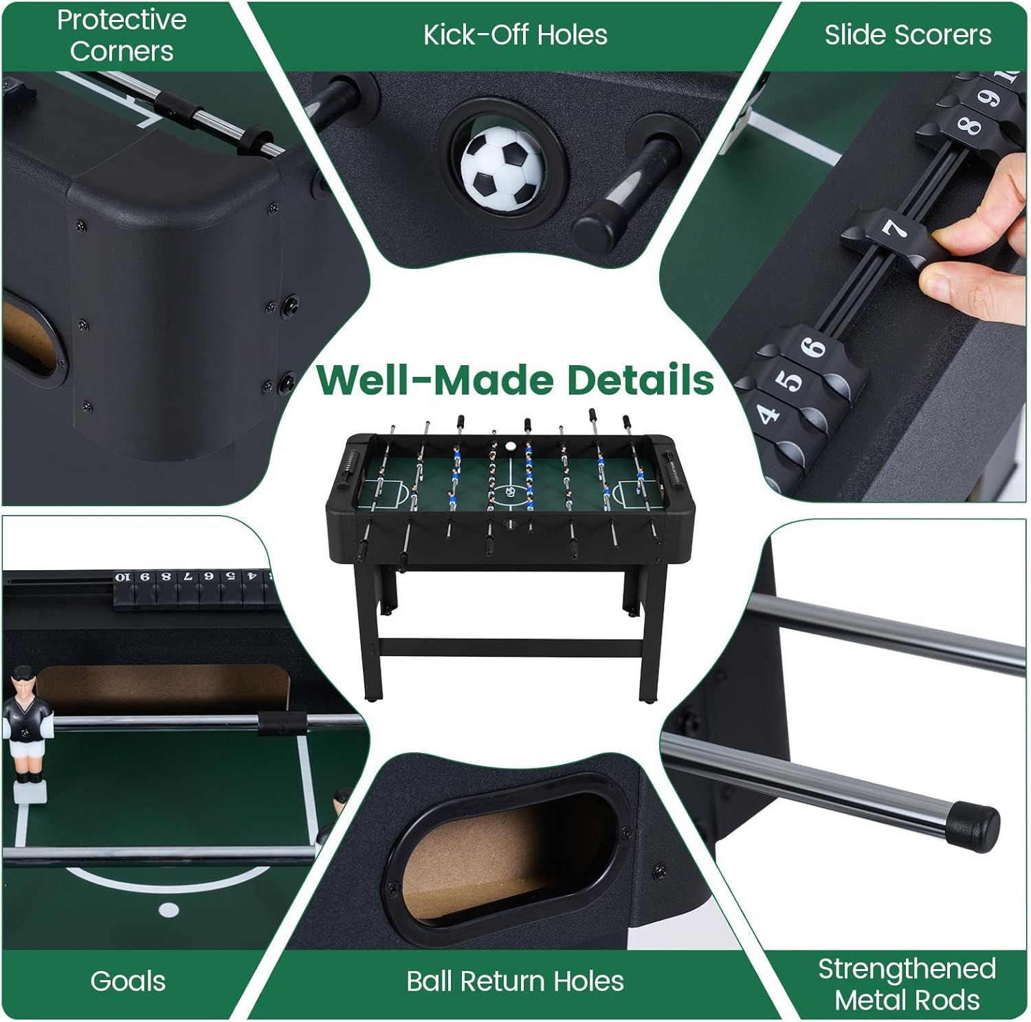 Goplus Foosball Table, 47" Competition Full Size Soccer Game Table with 22 Players, 2 Balls, Home Arcade Football Table Set for Adults, Family Nights, Game Rooms, Parties