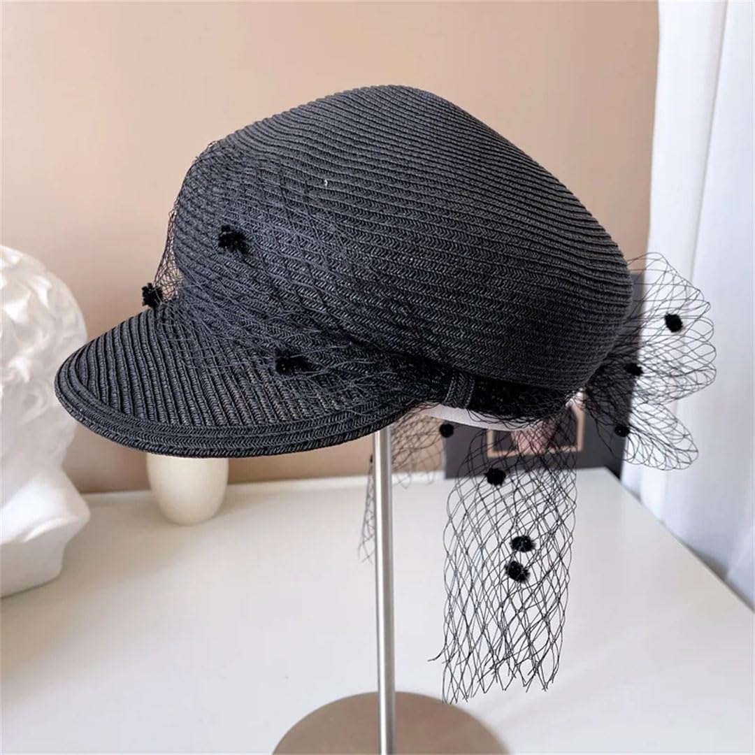 Cappello di paglia da donna in rete a pois per newsboy cappello da sole con visiera visiera curva cappello da spiaggia protezione solare