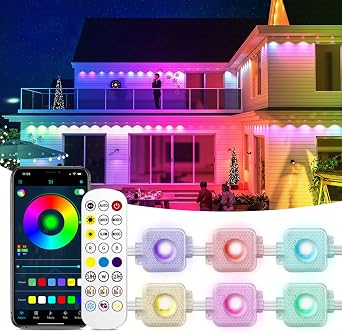 Permanent Outdoor Light,50ft with 30 LED Eaves Lights,Smart RGB Outdoor Lights with 75 Scene Modes,IP67 Waterproof,for Halloween Decorations,Christmas,Party,with App and Remote