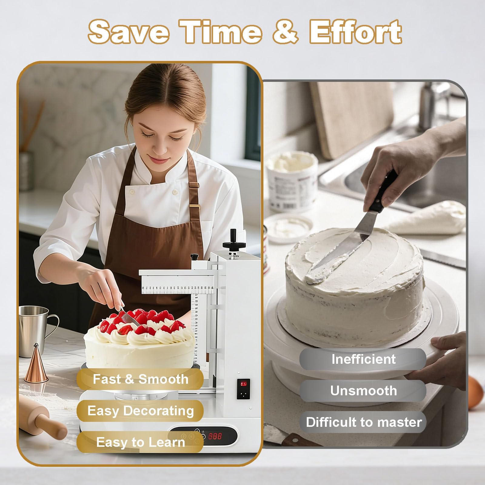 Machine à Glaçage Automatique pour Gâteaux – Plateforme Tournante 36 cm avec Deux Raclettes Inox, Adaptée aux Gâteaux de 4-12in, Vitesse 60-320 tr/min – Parfaite pour Pâtisseries & Décoration Pink