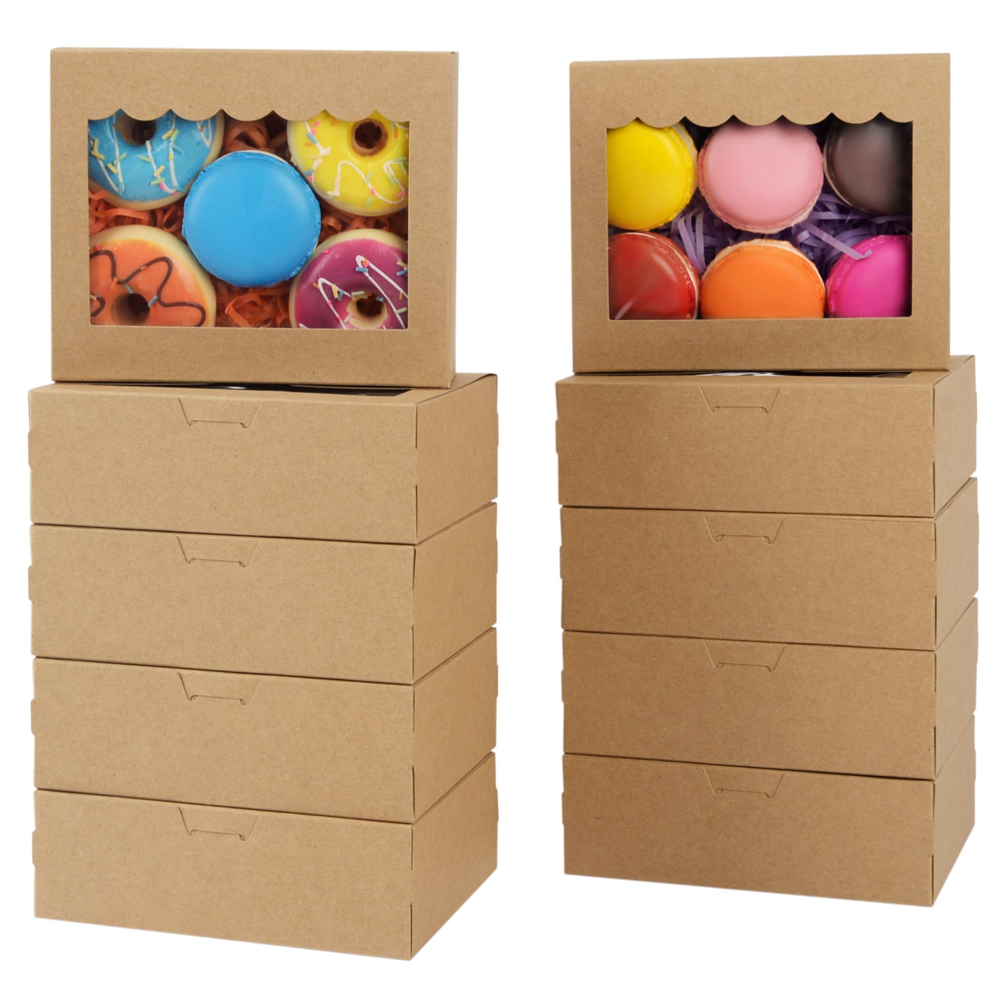 GXFCING 15Pcs Kraft Cookie Boxes with Window 6 x 5 x 2 inches Small Brown Bakery Boxes for Brownie Biscuit Macaron Candy Sweet Chocolate Packing