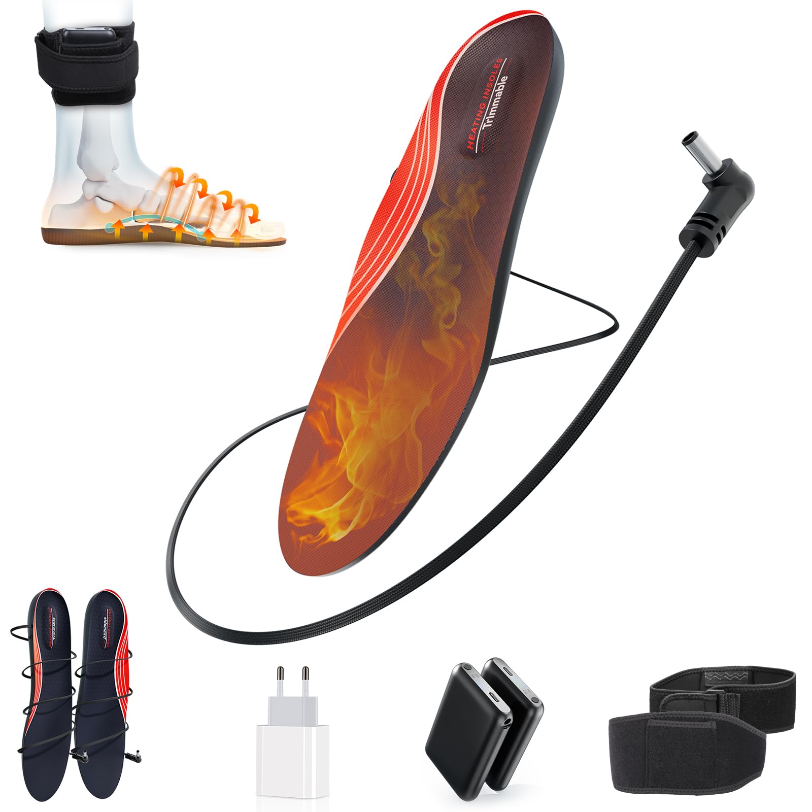 5V Solette Riscaldanti, Solette Riscaldanti Piedi a Batteria 6000mAh, Scaldapiedi Con controllo dell' Batteria, Solette Termiche Con 4 Temperature, Scalda Piedi per Sport, Sci, Campeggio, Ciclismo(L)