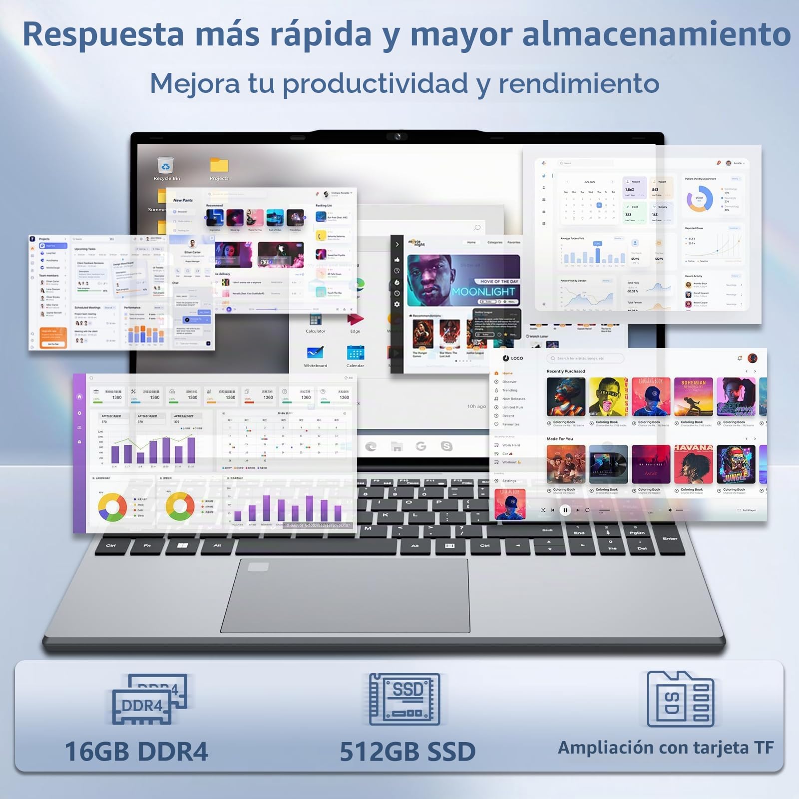 Ordenador Portátil 15,6 Pulgadas con Celeron N150 Procesador, Win 11 PC Portátil 16GB RAM DDR4 SSD 512GB, Laptop 1080P FHD IPS Desbloqueo Huellas Dactilares/Teclado Retroiluminado Computadora Portatil