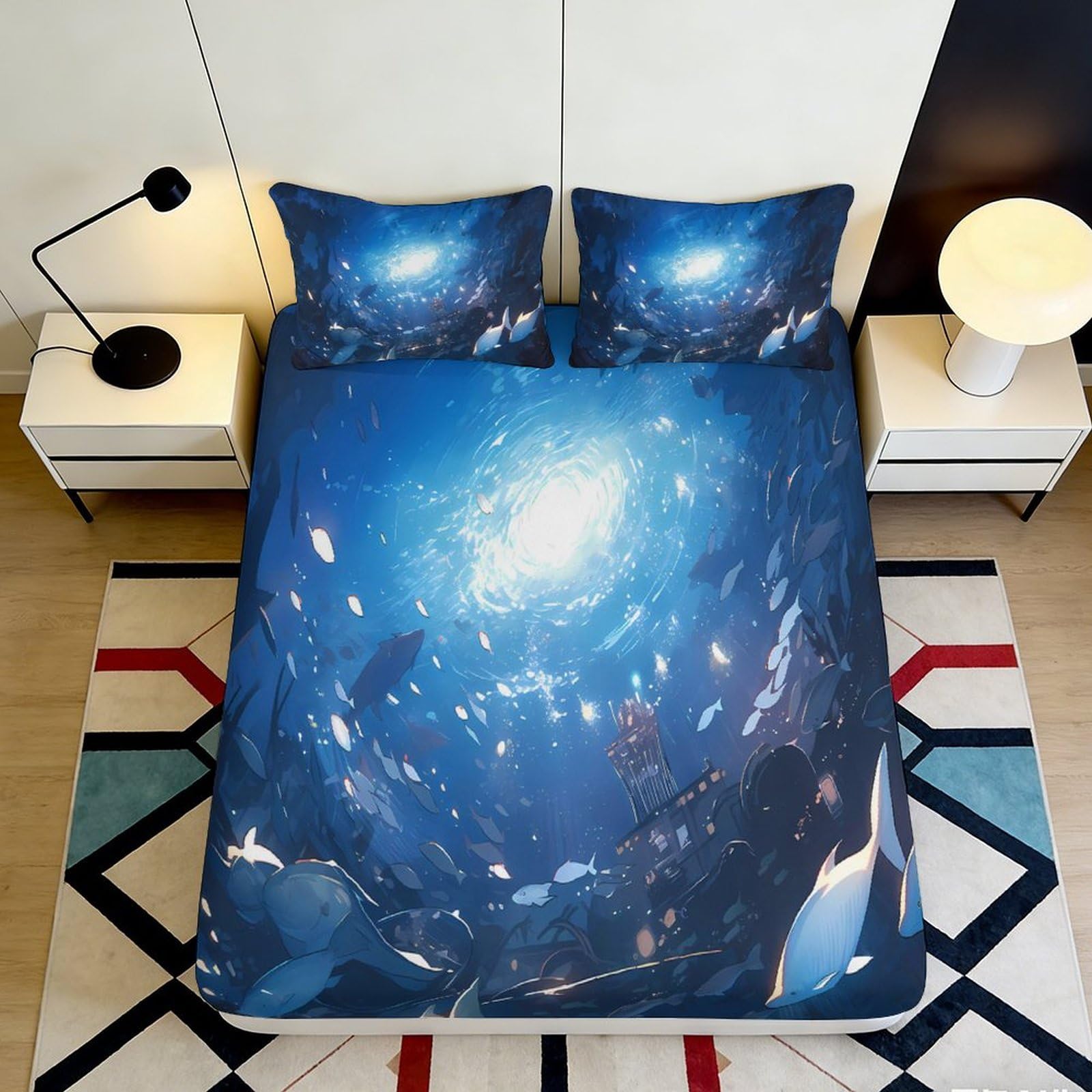 3D Printed Galaxy Starry Sky Fitted Sheet Microfiber Soft Breathable Cosmic Nebula Mattress Cover for Bedroom Dormitory Guest Room Protection Decor 160x200x25cm