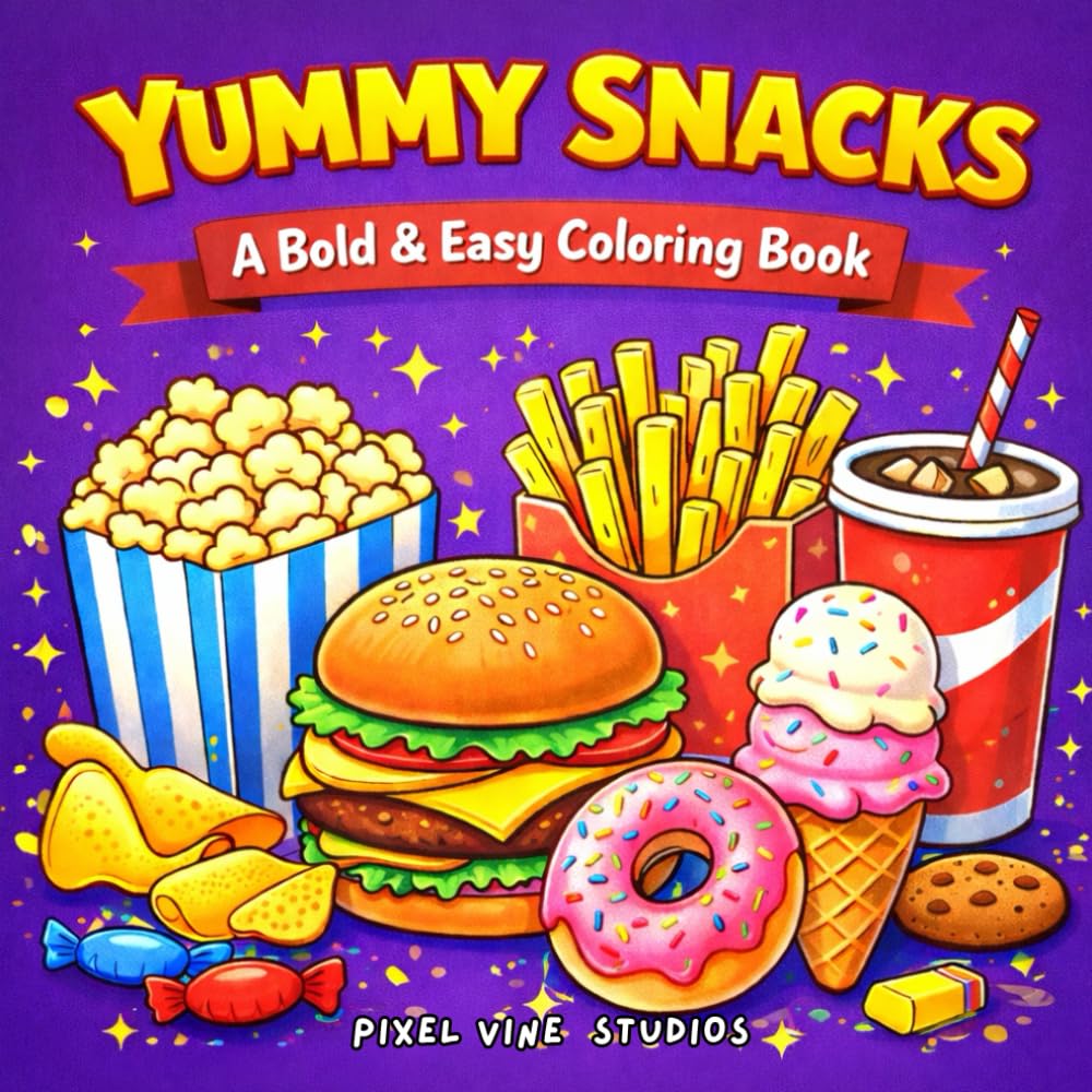 Yummy Snacks: A Bold & Easy Coloring Book for Kids and Adults