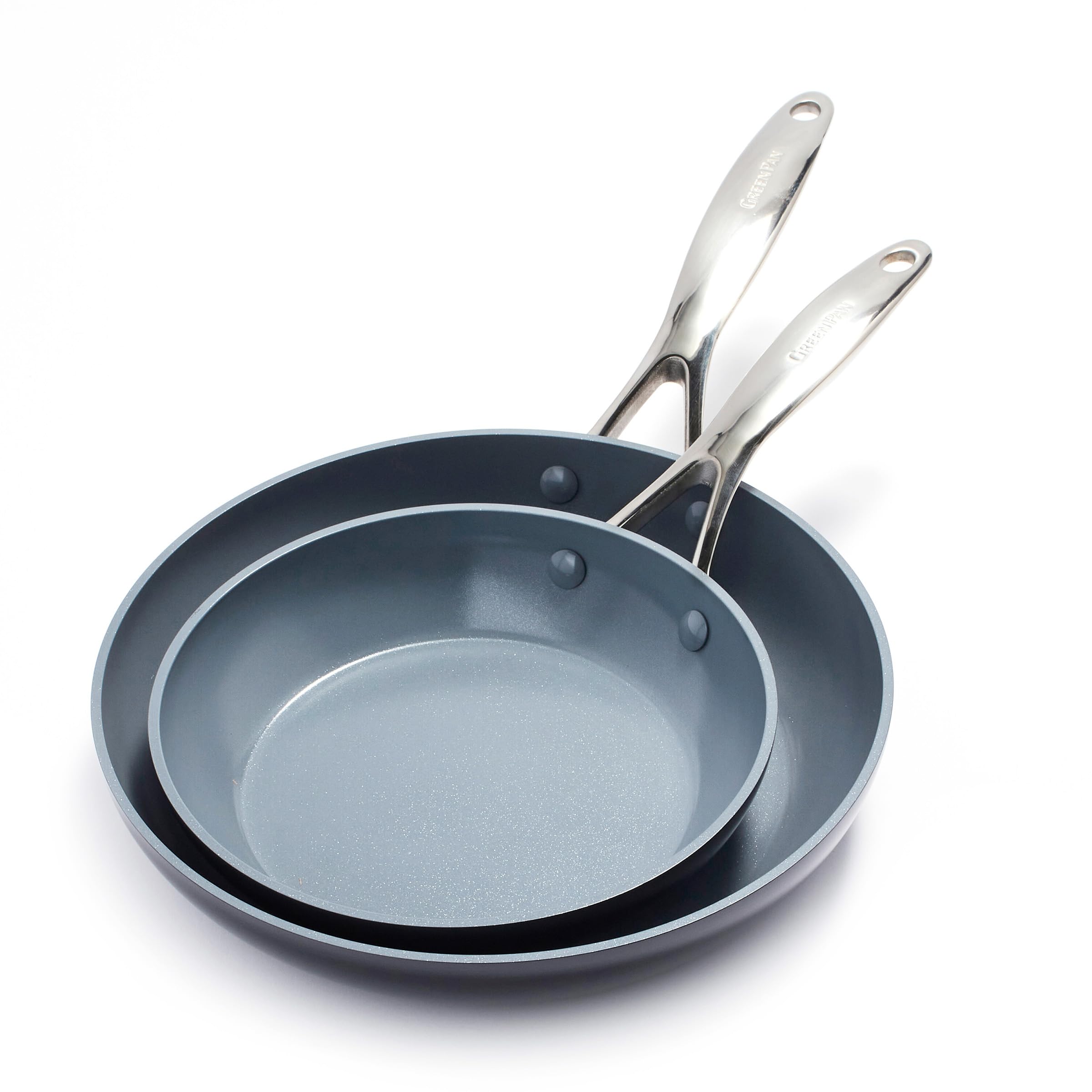 GreenPan Valencia Pro Harteloxierte Gesunde Keramik Anti-Stick 20 cm & 26 cm Bratpfannen-Set, PFAS-frei, Edelstahl-Griff, Induktion, Spülmaschinenfest, Backofenfest, Grau