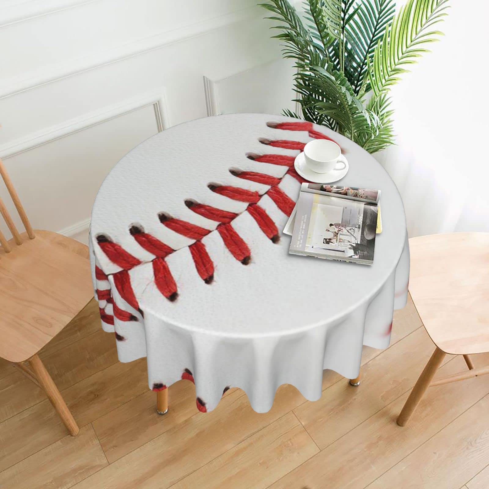 Lawenp Baseball Lace Close Up Decorative Round Table Cloths - 60 Inches in Diameter for Buffet Tables, Parties, Holiday Dinners.