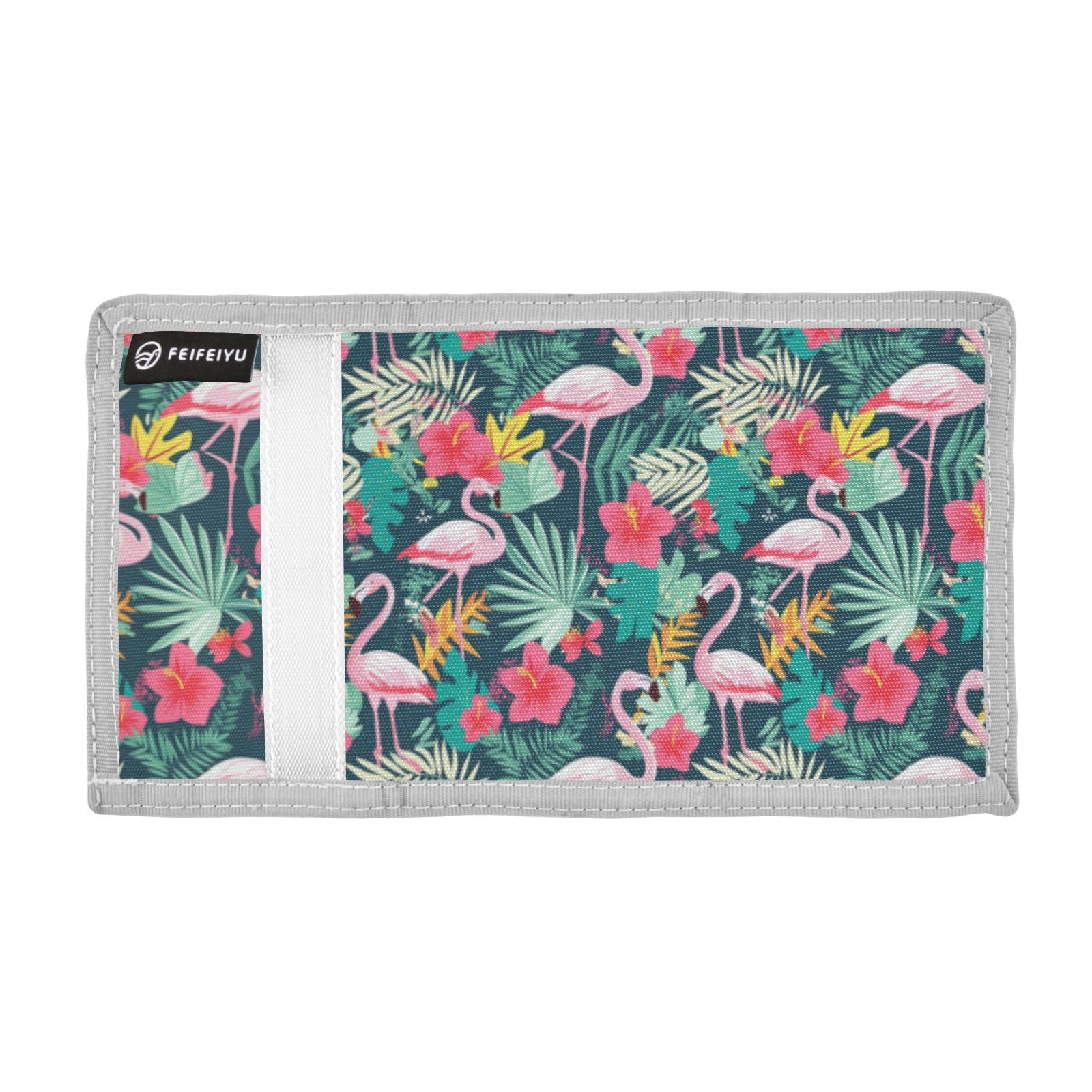 Wusikd Pink Flamingos Colorful Kids Wallet for Boys Girls Red Flowers Toddler Trifold Wallet Novelty Wallet for Teens Women Men