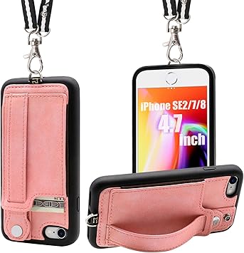 Amazon Iphone8 ケース 手帳型 Iphone Se2 ケース ストラップ付き Iphone7ケース カード入れ Toovren 首掛け 耐衝撃 かわいい おしゃれ 4 7inch ピンク Toovren ケース カバー