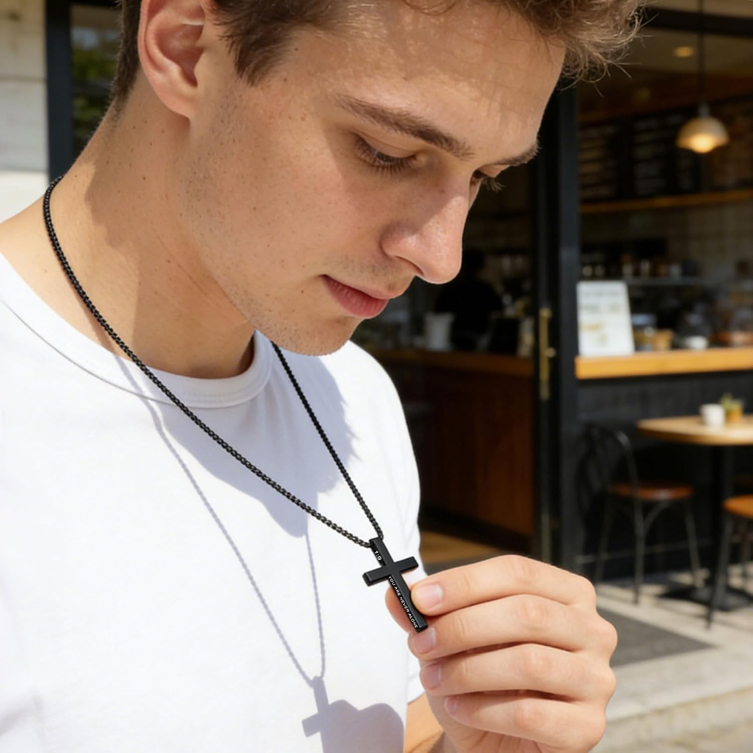 ZRAY Cross Necklace for Men Inspirational Bible Verse Cross Pendant Stainless Steel Cross Chain 22+2inch Christian Jewelry Meaningful Religious Gift for Boys