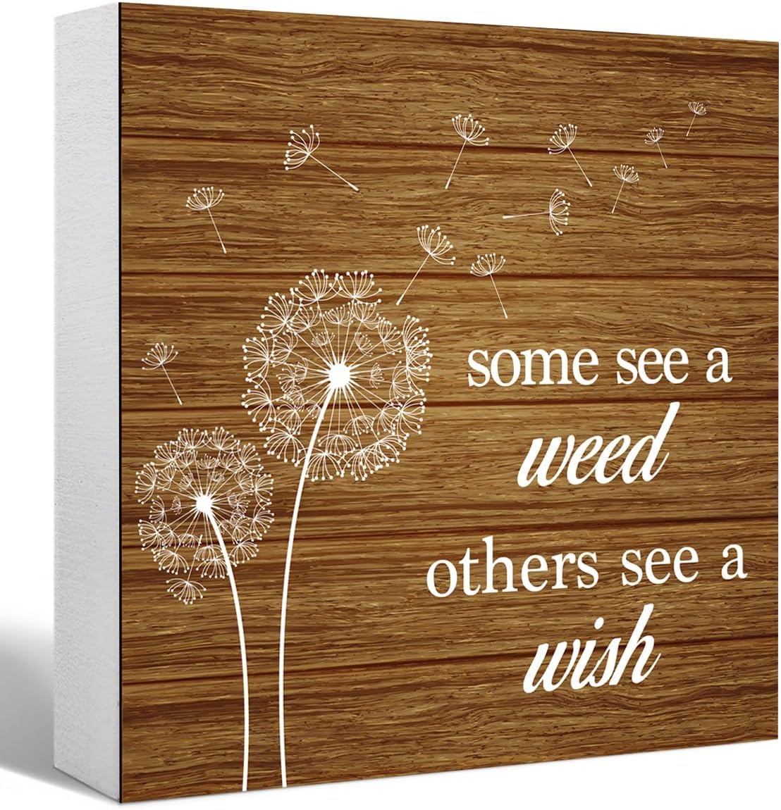 Dandelion Box Sign 7x7 Inch Rustic Wooden Quote Decor