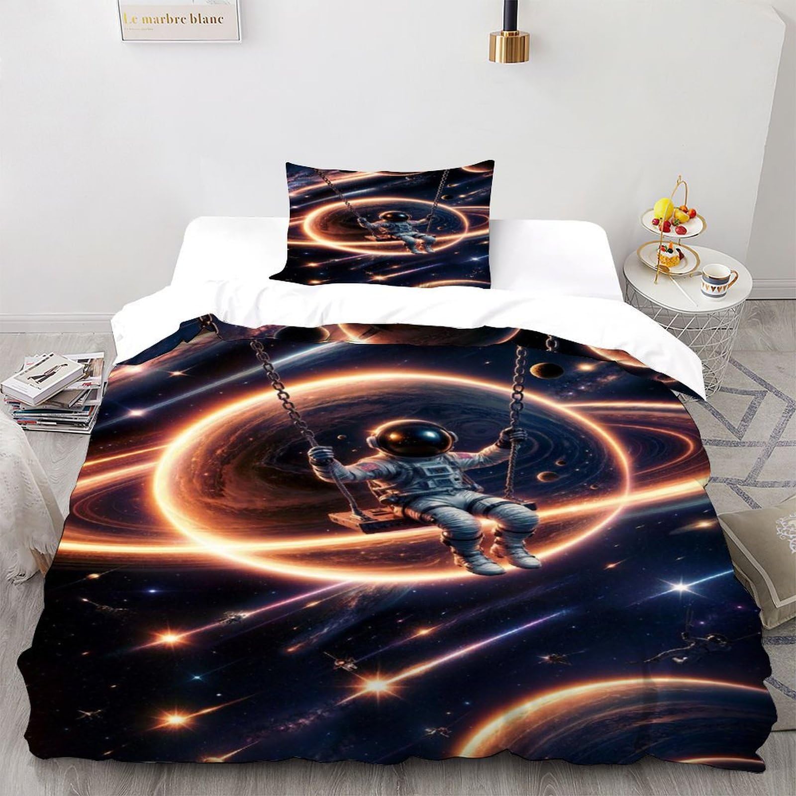 Parure de lit astronaute en microfibre 135x200 pour chambre enfant ciel étoilé