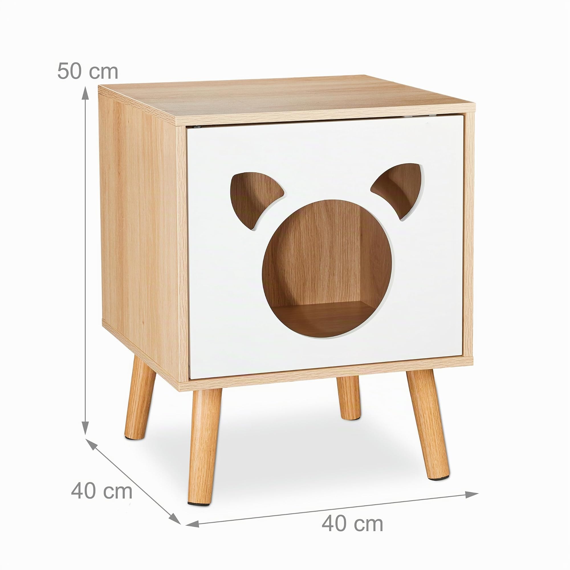 Relaxdays Katzenschrank mit Tür, HxBxT: 50x40x40 cm, Katzenklo verstecken, Schlafplatz, Katzenkommode Indoor, Natur/weiß