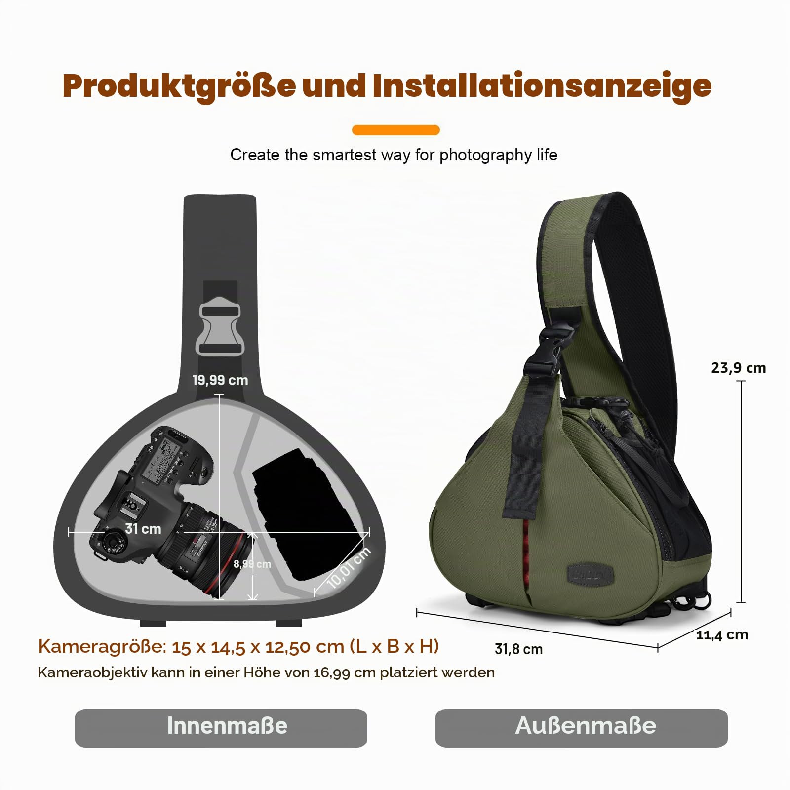 CADeN Kameratasche Canvas Umhängetasche mit abnehmbarem Einsatz Case Stoßfeste Kamera Messenger Bag