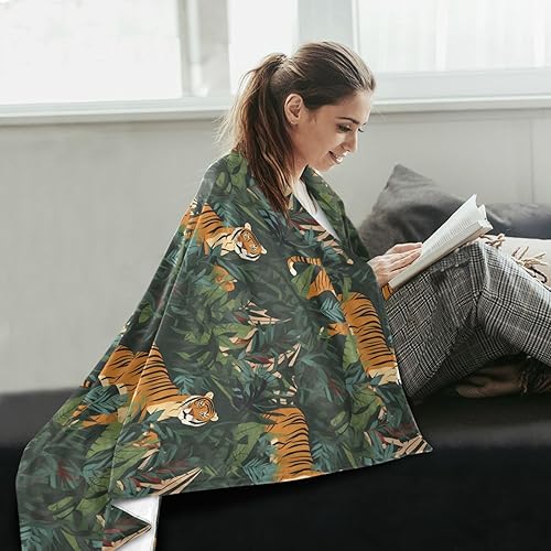 Miniatura 6 de Botanical Green Tigers Pattern Ultra-Soft Fluffy Blanket, Cozy All Season Use Plush Blanket Adults Kids Sofa Travel Living Room Throws 60x90 Inches