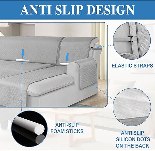 Miniatura 4 de 2 fundas de sofá 100% impermeables dobles en forma de L para sofá seccional, para perros y mascotas, fundas seccionales en forma de L para sala de