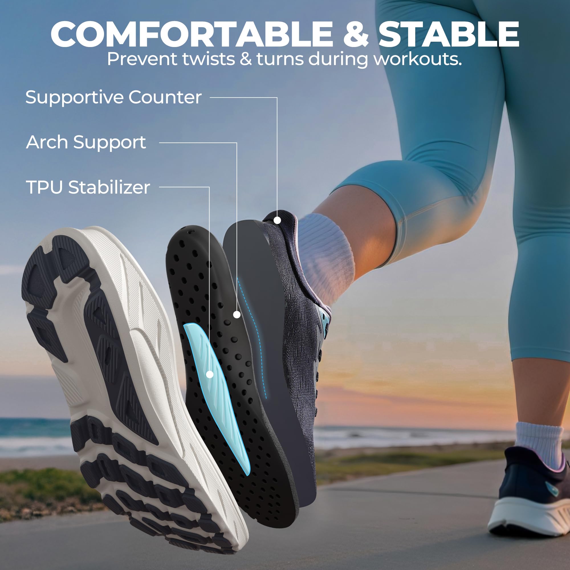 ALLSWIFIT Damskie wsuwane stabilne buty do biegania bez użycia rąk tenis antypoślizgowe wygodne trening siłownia oddychające lekkie modne trampki StediBase, granatowy, 39.5 EU