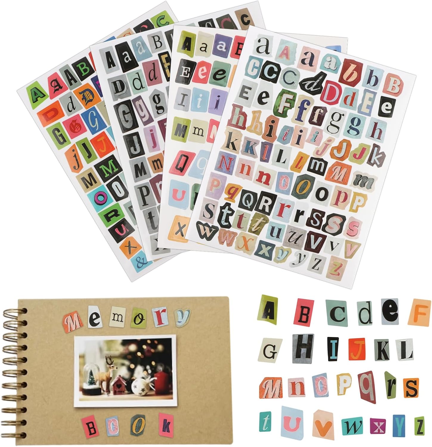 16 Sheets Magazine Letter Stickers, Vintage Scrapbook Letters Stickers, Alphabet Stickers for Scrapbook Journaling Laptop Water Bottles DIY Crafts Junk Journal