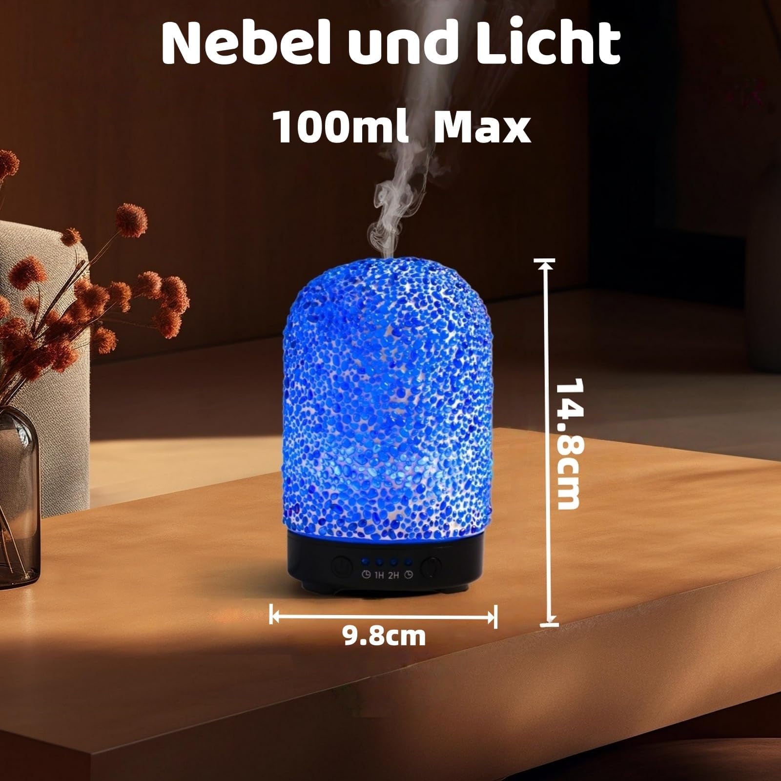 VOREEN Diffusore di aromi con vetro a mosaico incollato manualmente, nebulizzatore a ultrasuoni per oli essenziali con luce a LED e timer, diffusore di profumo per camera da letto, ufficio