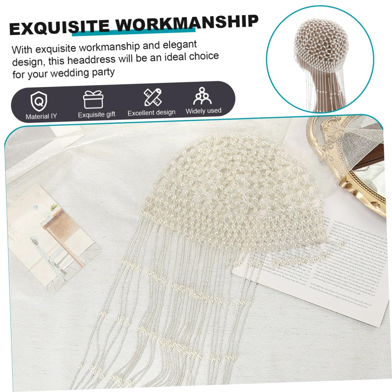 Beaupretty Weißer Perlenquastenhut aus Kunststoff für Hochzeit und Fest | Brautkopfschmuck, Kombiniert mit Kleid und Make Up, Klassischer Stil für Damen