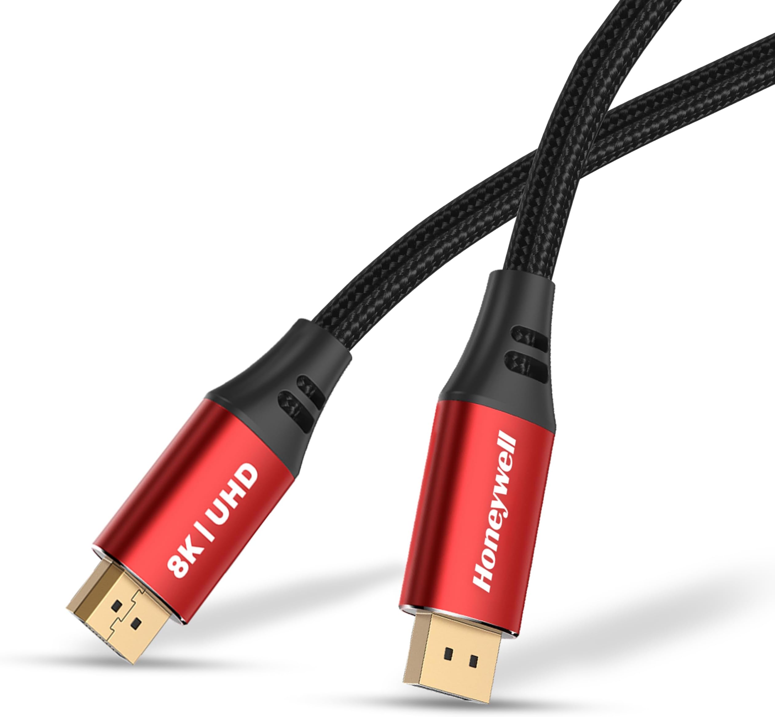 Honeywell DisplayPort To Display Port 2.0 Cable, 8K@60Hz UHD Resolution, 2 Mtr, 40 GBPS Transmission Speed, Male to Male, Compatible with TV, Laptop, Projector, Monitor etc, Black & Red