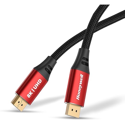 Honeywell Display Port To Display Port 2.0 Cable, 8K@60Hz UHD Resolution, 2 Mtr, 40 GBPS Transmission Speed, Male to Male, Compatible with TV, Laptop, Projector, Monitor etc