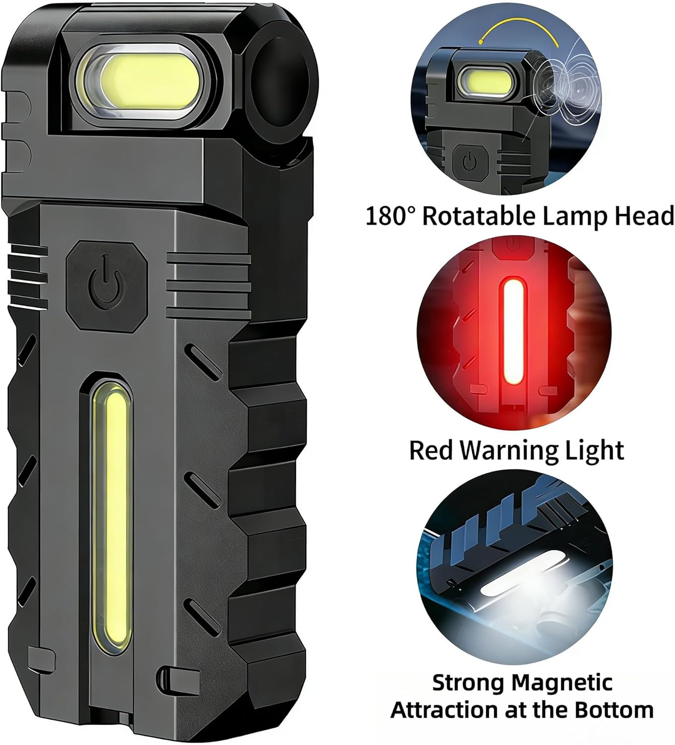 180° Rotating Head LED Work Light – Dual Beam, Magnetic Base & USB-C Rechargeable, 180 Rotating Head LED Work Light for Mechanics, Hands-Free Clip On Flashlight, 800 Lumens, Mini Keychain Light (2)