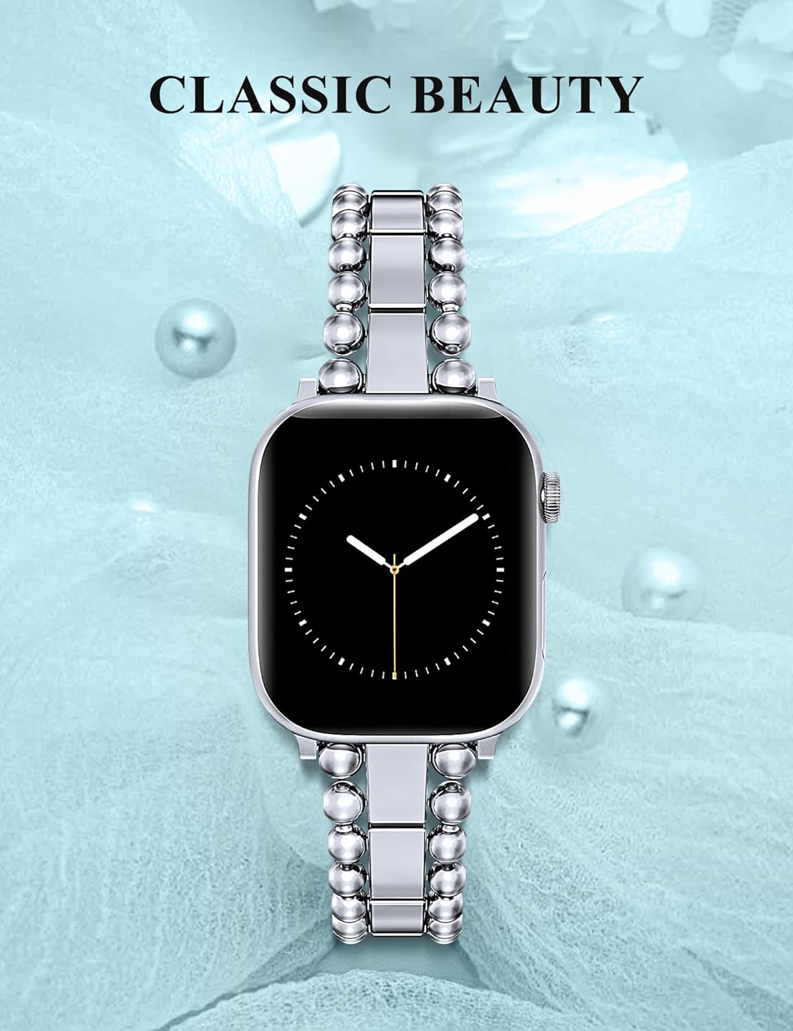 TOYOUTHS Beaded Bracelet Compatible with Apple Watch Bands 38/40/41/42/44/45/46/49mm Women, Dressy Fancy Stainless Steel Metal Elegant Jewelry Strap for iWatch Series 11 10 9 8 7 6 5 4 Ultra/SE 3 2 1
