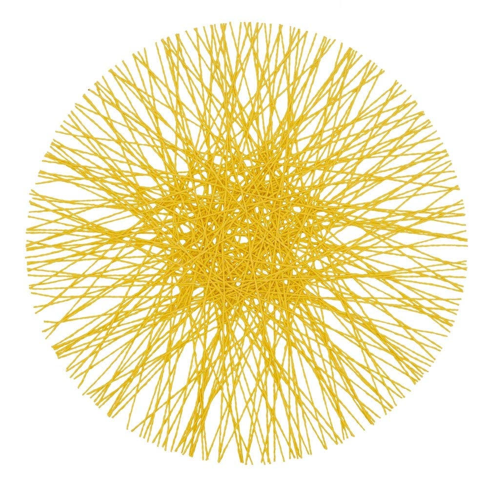 Fennco Styles Unique Paper Straw Placemats 15 Inches Round, Set of 4 – Yellow Modern Traycloth Table Mats for Home, Dining Room Décor, Banquets, Indoor & Outdoor and Special Events