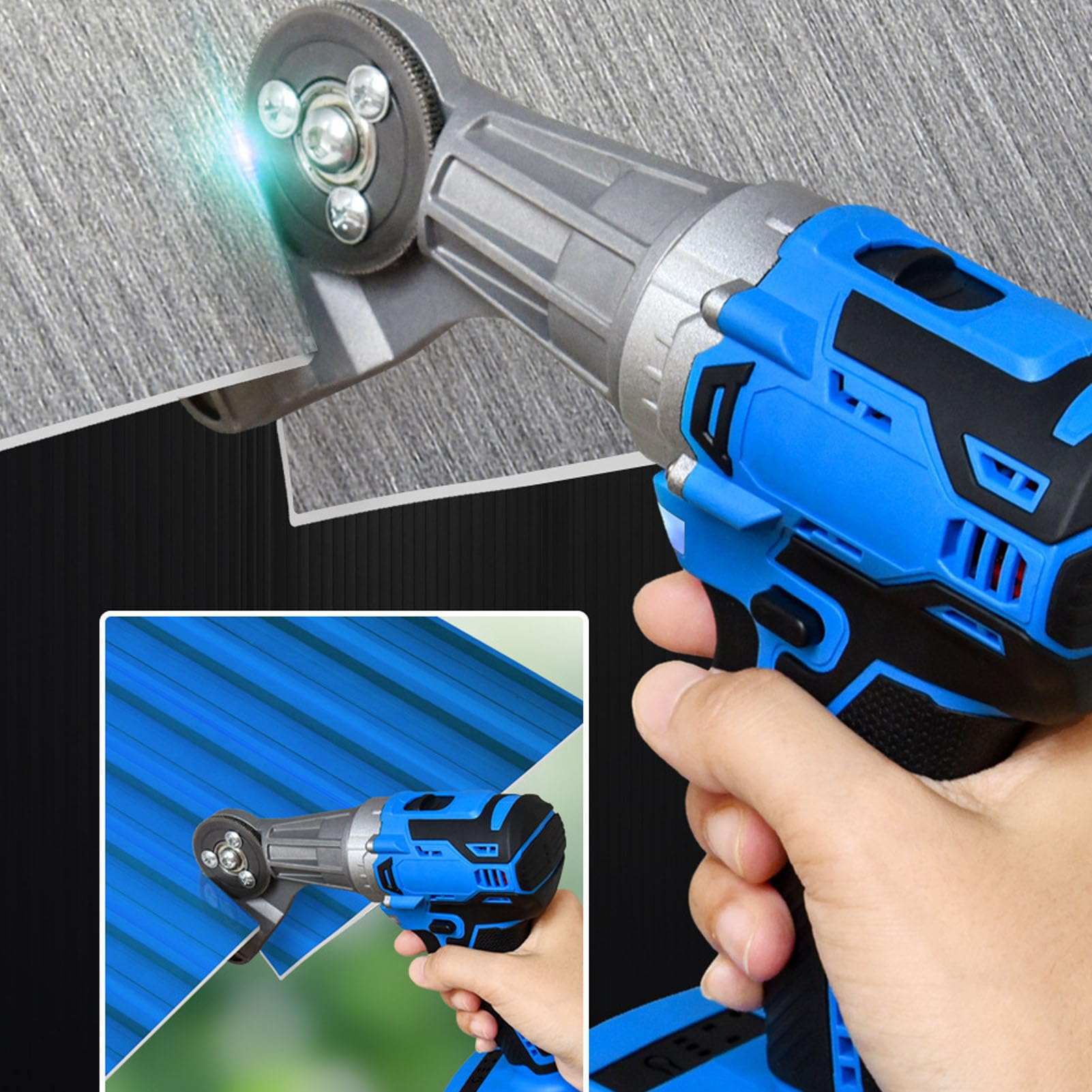 Natudeco 21V Electric Metal Cutter 2 Speed 0 to 1600RPM Electric Drill Shears Power Metal Cutting Shears with 360° Rotating Head for Iron and Aluminum Sheet