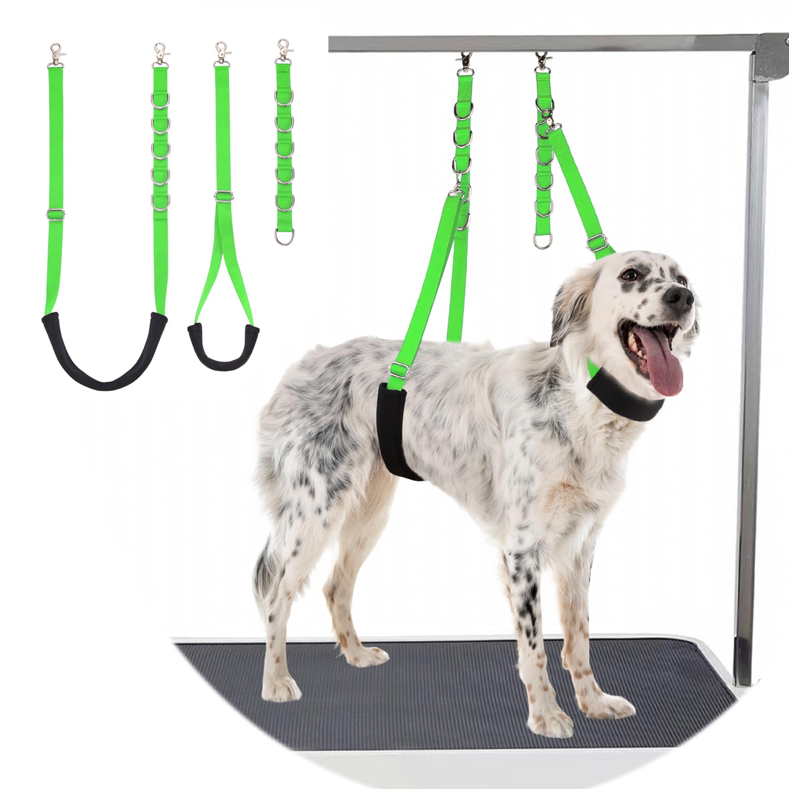 Dog Grooming Belly Strap - 3PCS Grooming Restraint Set Adjustable Belly Band Loops Strap with Padded Support & Loop Extension Straps Pet Grooming Harness Kit for Dogs (Green) — image 1