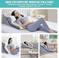 Vista 8 de Almohada de cuña para dormir, juego de almohada ortopédica de cuña de cama, almohadas de cuña de espuma viscoelástica ajustables 15 en 1 después