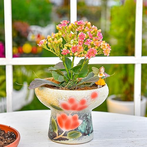 Miniatura 2 de Sungmor Macetas grandes para suculentas de 7.5 pulgadas, bonita maceta de cerámica pintada a mano con drenaje, maceta de cactus para interiores y