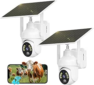 SEHMUA 4G LTE Camara Vigilancia Exterior con Panel Solar, 2K 360° PTZ Camara con Tarjeta SIM Inalámbrica, PIR Detección de Movimiento, Visión Nocturna en Color, Audio Bidireccional, IP66, 2 Unidad asin的图片