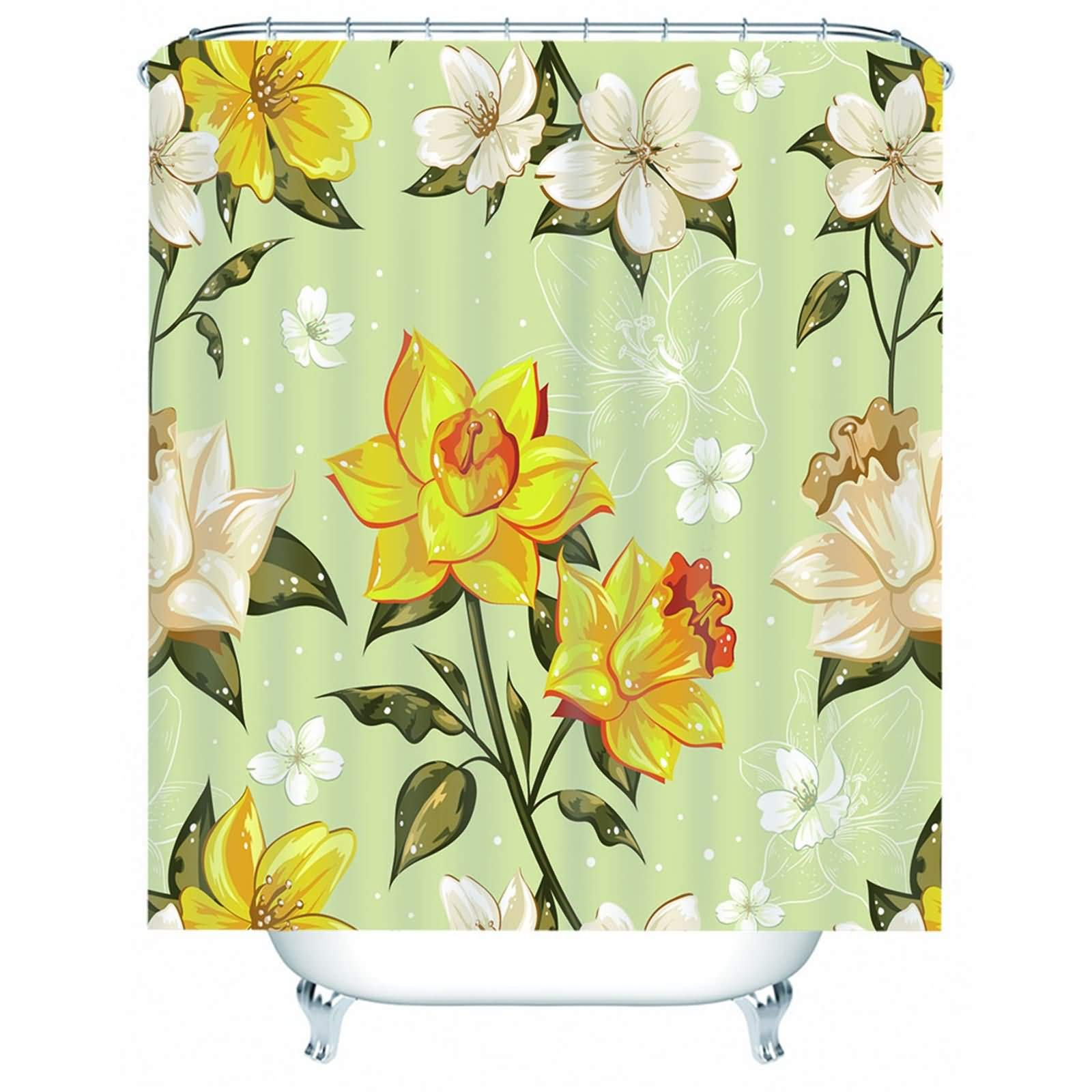 Ehomery Women's Style 6 Shower Curtain And Liner Set Fall Shower Curtains For Bathroom Cotton Flowers Shower Curtain Liner Heavy Weighted Cute Shower Curtains For Polyester Yellow White, 120X180cm