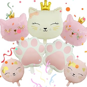 Pack of 7 Cat Balloons Birthday Decoration Helium Balloon Cat Cat Decoration Balloons Foil Balloons Cats Cat Children's Birthday Party Decoration for Birthday Baby Shower Wedding