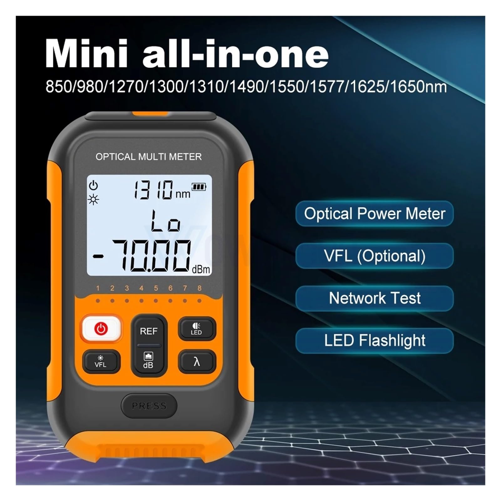 Testeur de Fibre Optique Mini Compteur De Puissance Optique Personnalisé 4 en 1, Localisateur Visuel Défauts, Testeur Câble Réseau, Lumière LED OPM VFL 10/20/30/50MW