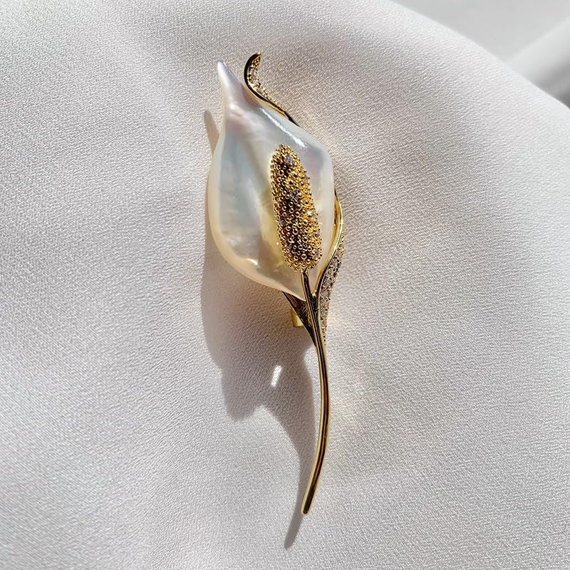 Image of Pearl Flower Brooch and Pins for Women Large Gold Luxury Elegant Pin Christmas Gift Jewelry