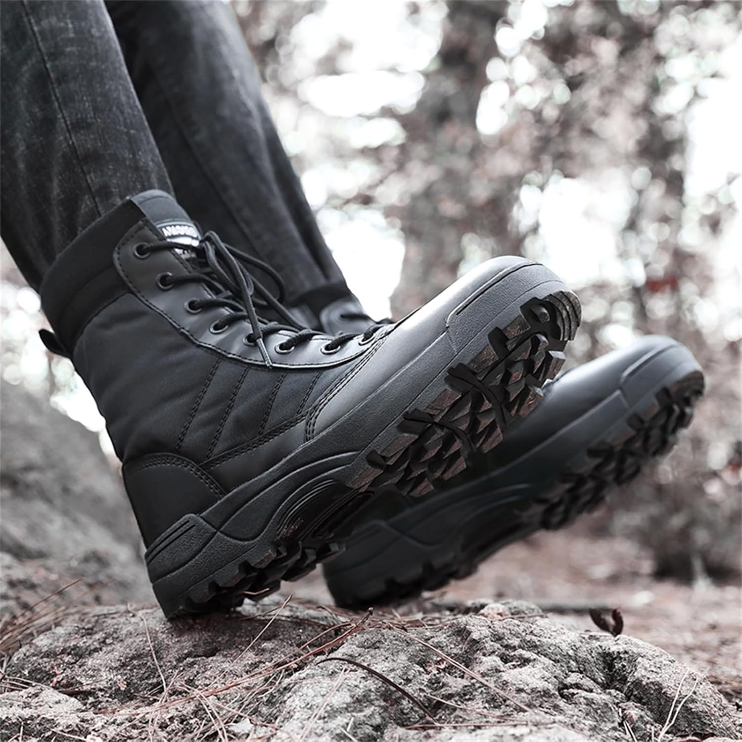 Men's 8 Inch High Top Lace Up Military Tactical Boots Suede Leather Closure Non Slip Outsole For Traction Medium Heel Support Reinforced Toe Cap For Outdoor Tactical Missions Hiking Military Training